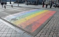 An image of the rainbow (LGBTQ) crosswalk in Netherlands (as an example for street photographers).