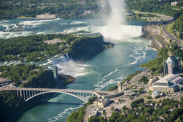 A shot of Niagara Falls from above (US and Canada sides)