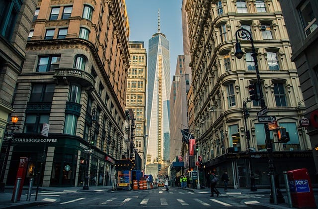 A shot of the One World Trade Center in New York (from the ground)